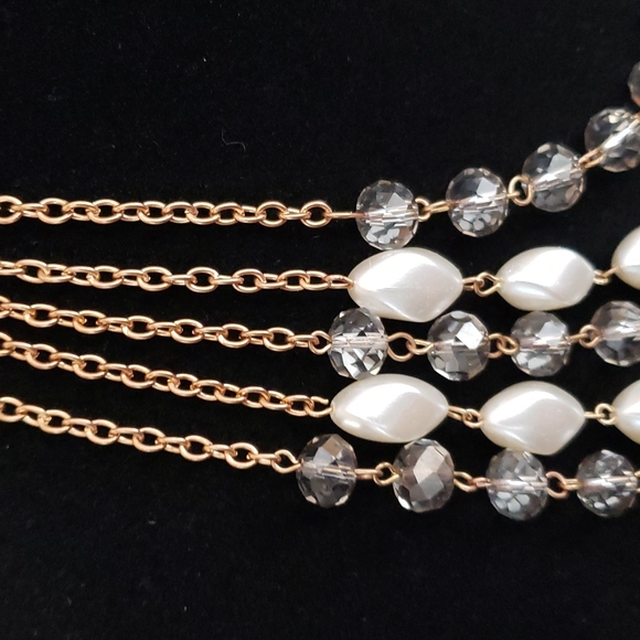 Five Strand Faux Pearl and Clear Crystal Gray Beaded Necklace Set - Picture 6 of 8